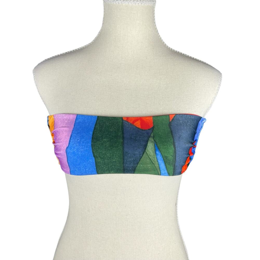 Mara Hoffman Abigail Bandeau Bikini Top Rainbow Abstract XS NWT